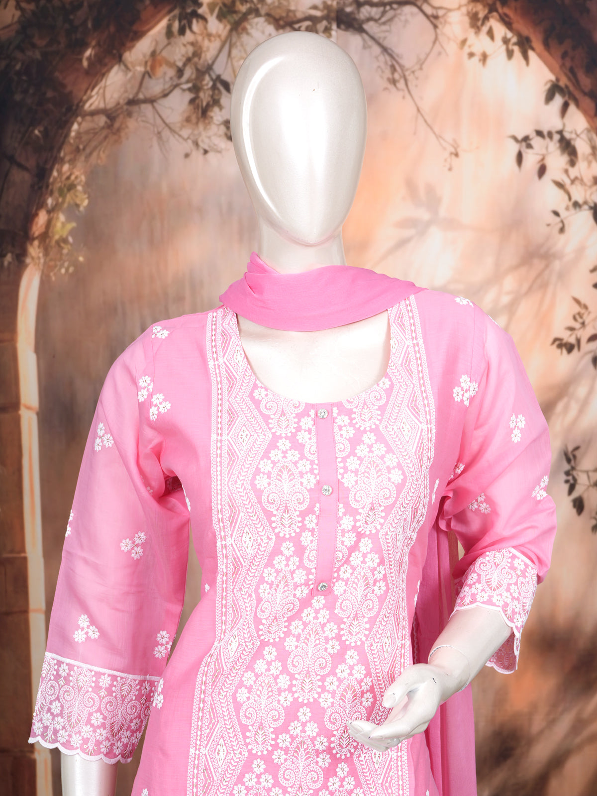 Pink with White Dupatta Ready Made Kurti Set