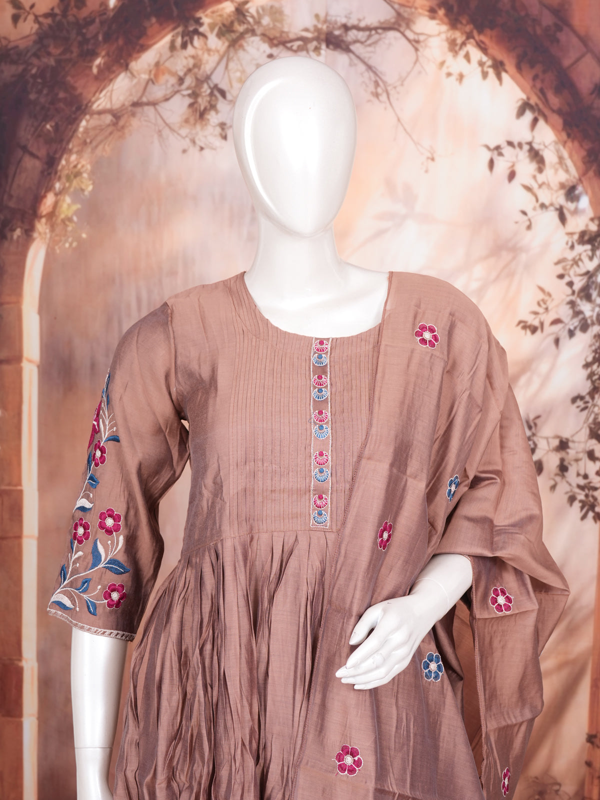 Taupe Brown with Matching Dupatta Ready Made Kurti Set