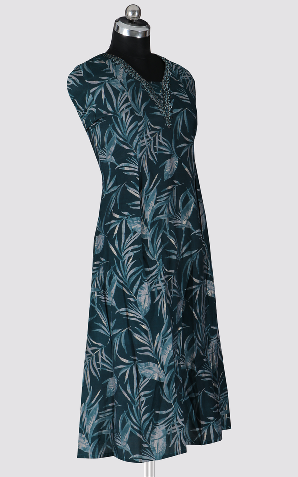 Deep Green - Printed Anarkali Kurti