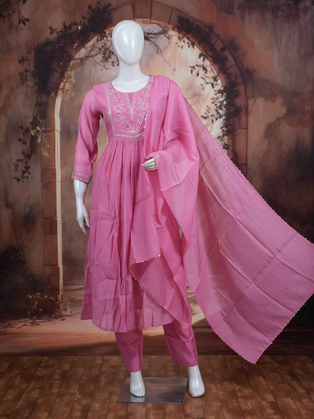 Pink with Dupatta Anarkali Set