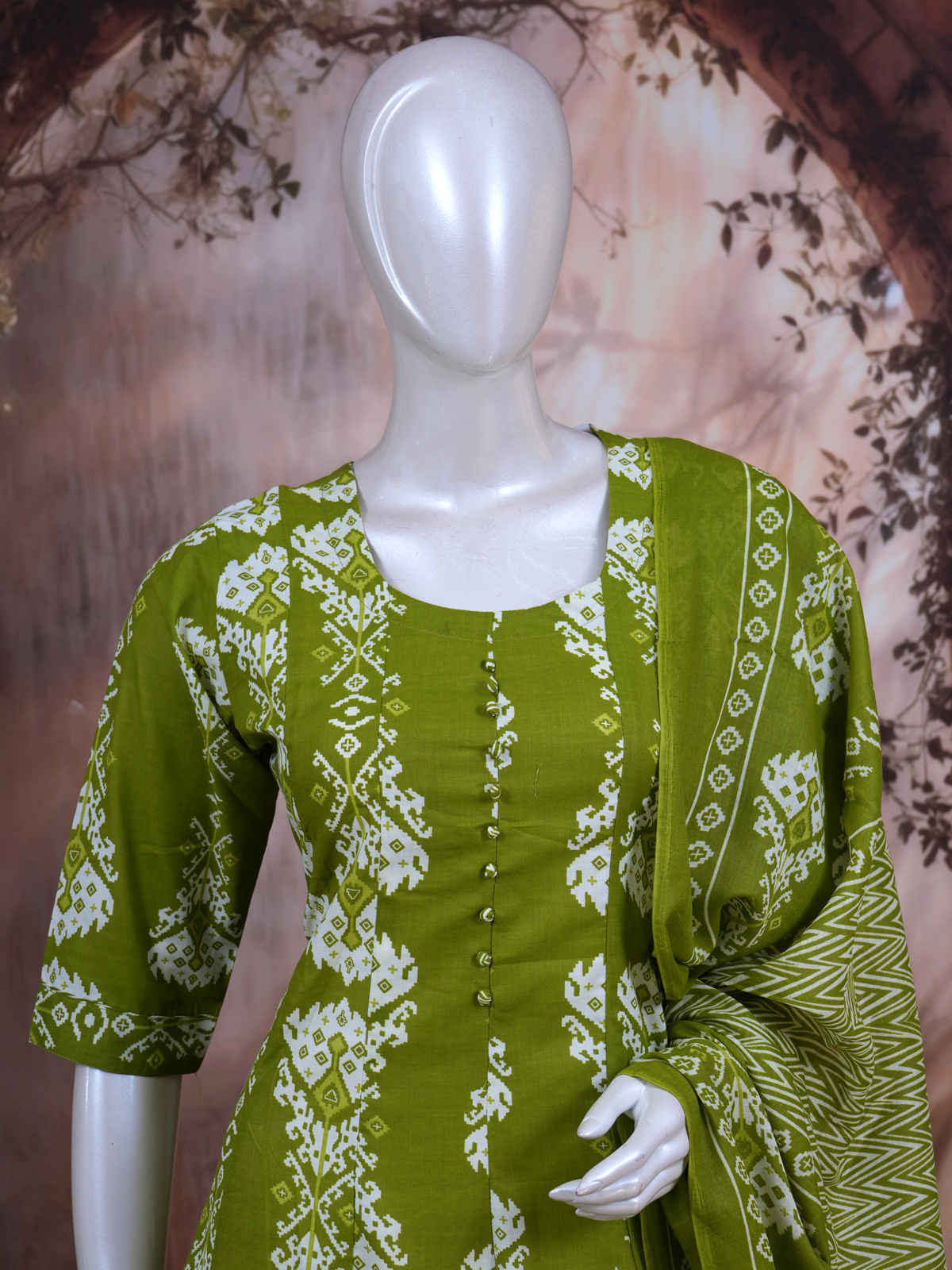 Olive Green with Olive Green Anarkali Set
