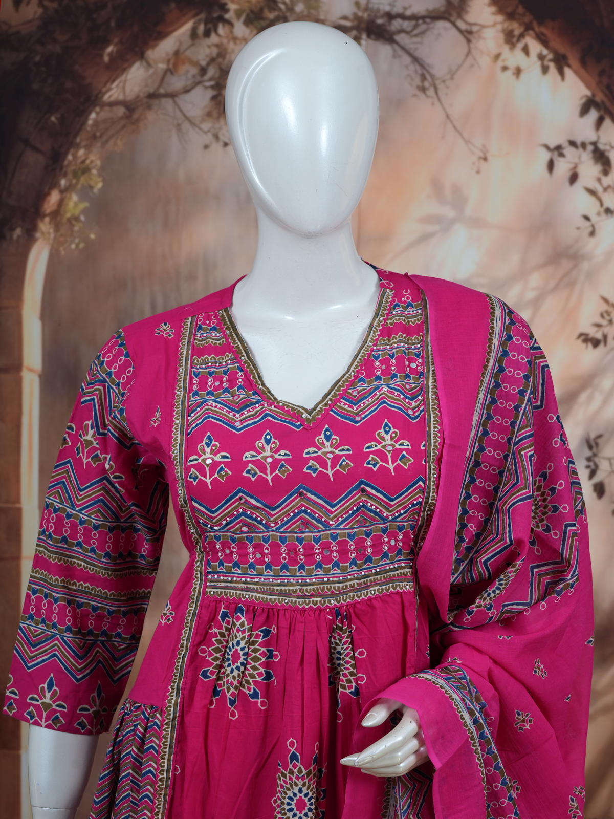 Pink with Dupatta Anarkali Set