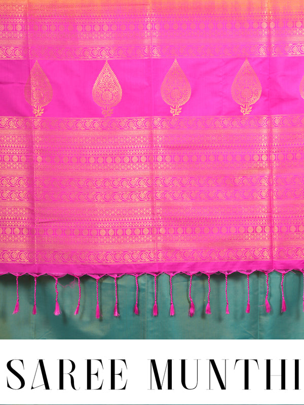 Sea Green with Rani Pink Semi Silk Saree