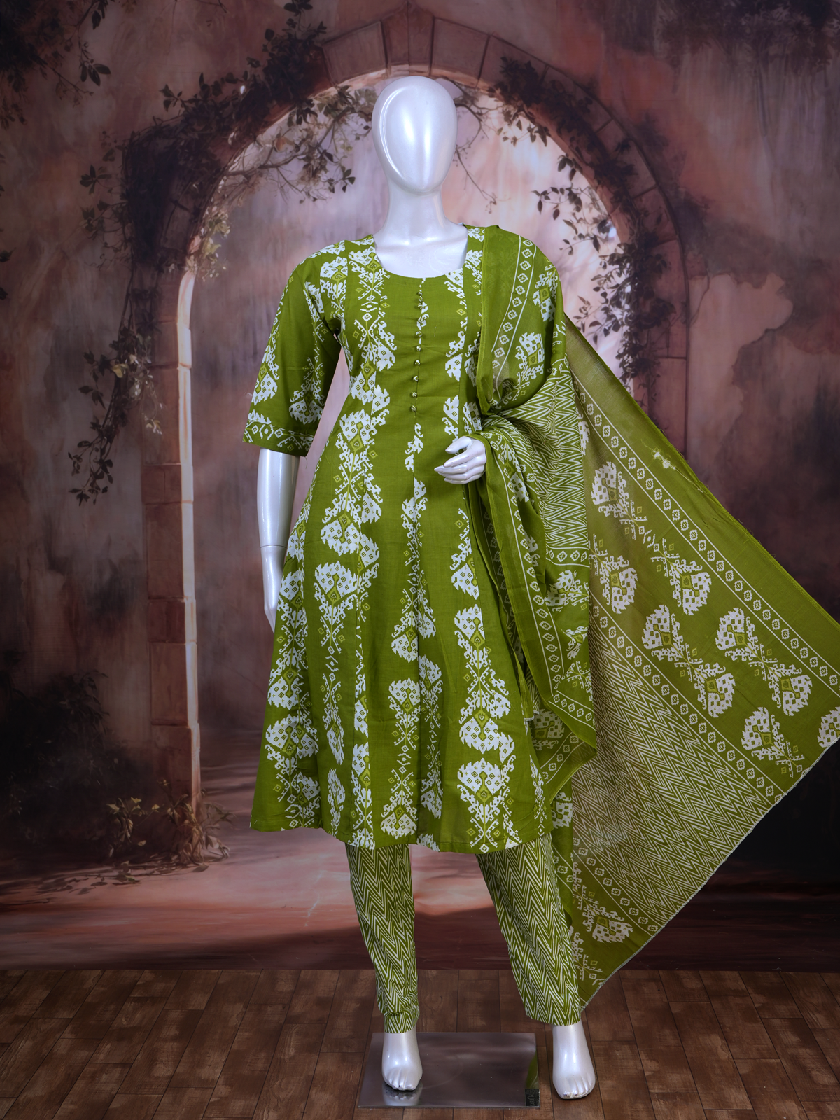 Olive Green with Olive Green Anarkali Set