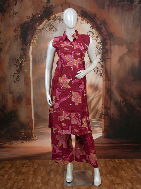 Wine Red Floral Co-ord Set