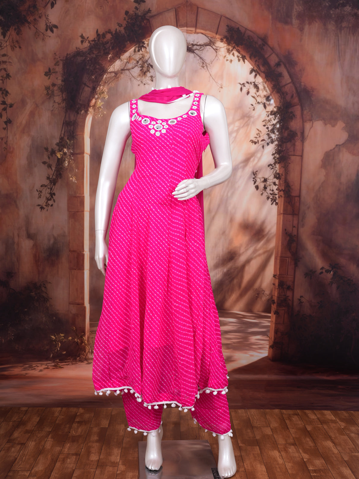 Pink with white border Dupatta Ready Made Kurti Set