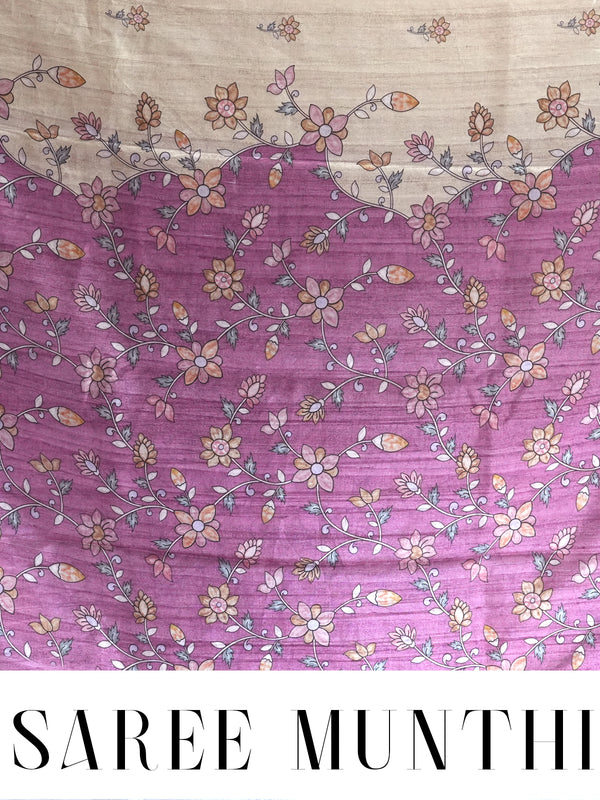 Off-White with Pink - Semi Tussar Saree