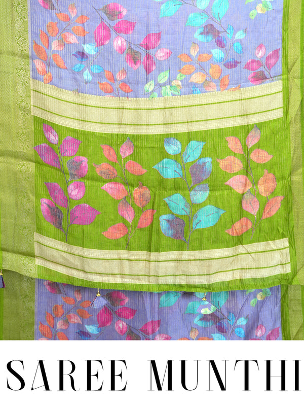 Lavender with Light Green - Semi Raw Silk Saree