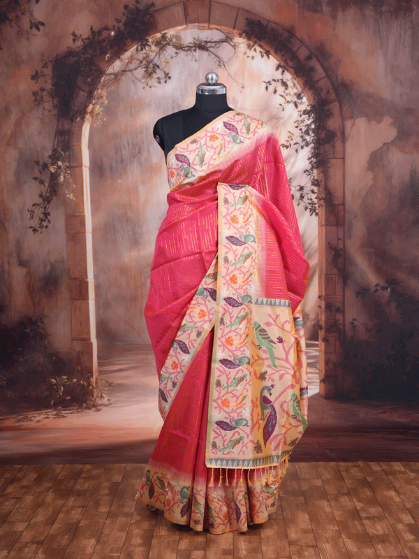 Rani Pink Semi Silk Saree