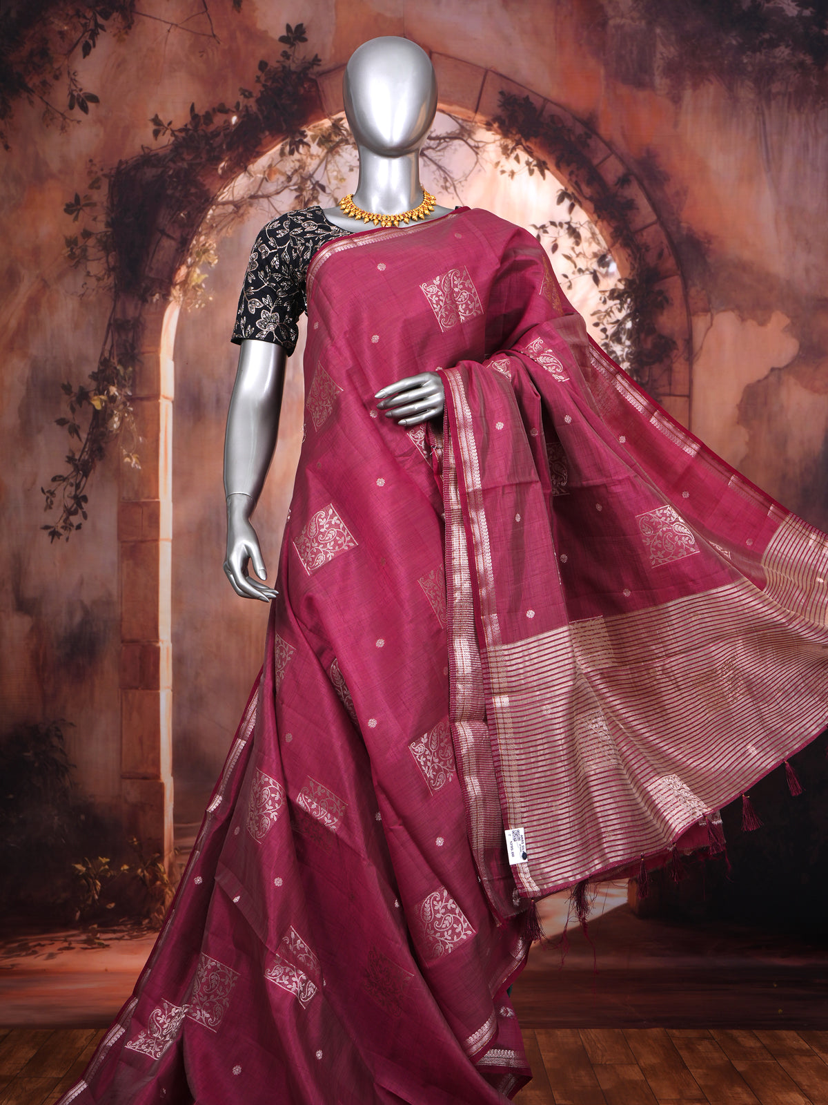 Magenta with Silver Zari - Semi Tussar Saree