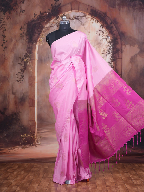 Baby Pink with Magenta Pink Semi Silk Saree