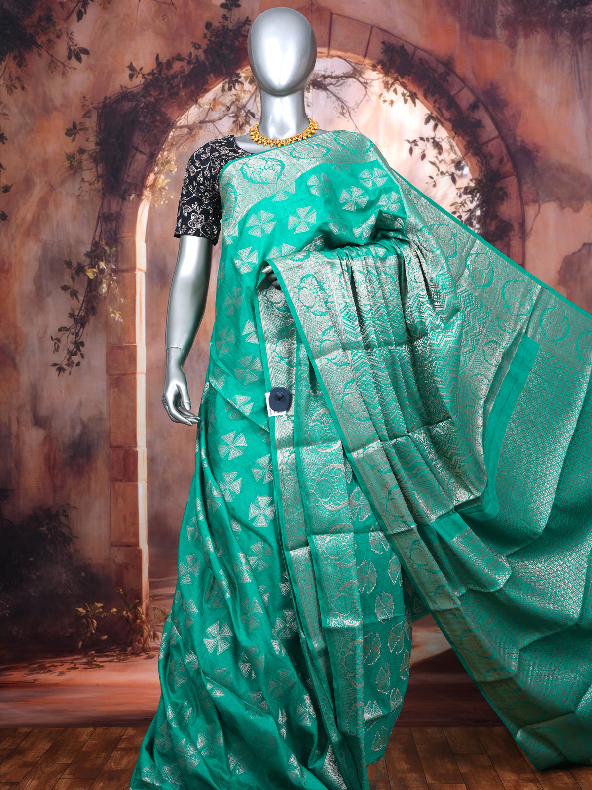 Sea Green with Silver Zari- Semi Tussar Saree