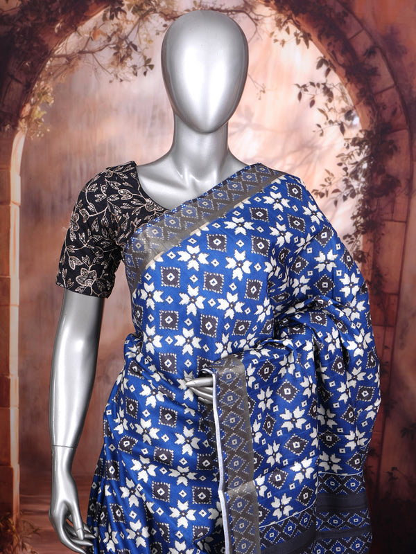 Royal Blue and Indigo with Charcoal Grey Munthi Dola Silk Saree
