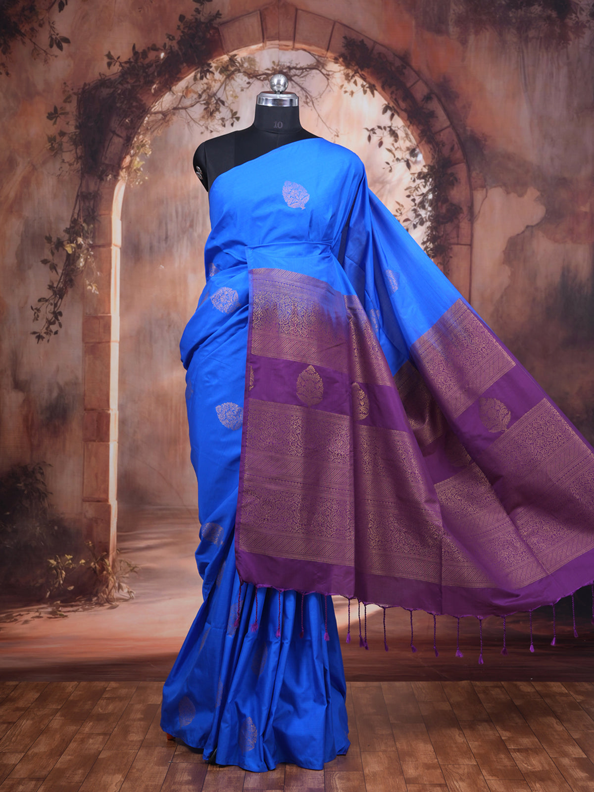 Royal Blue with Violet Semi Silk Saree