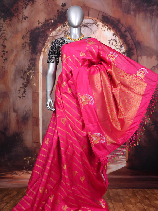 Rani Pink with Gold - Semi Tussar Saree