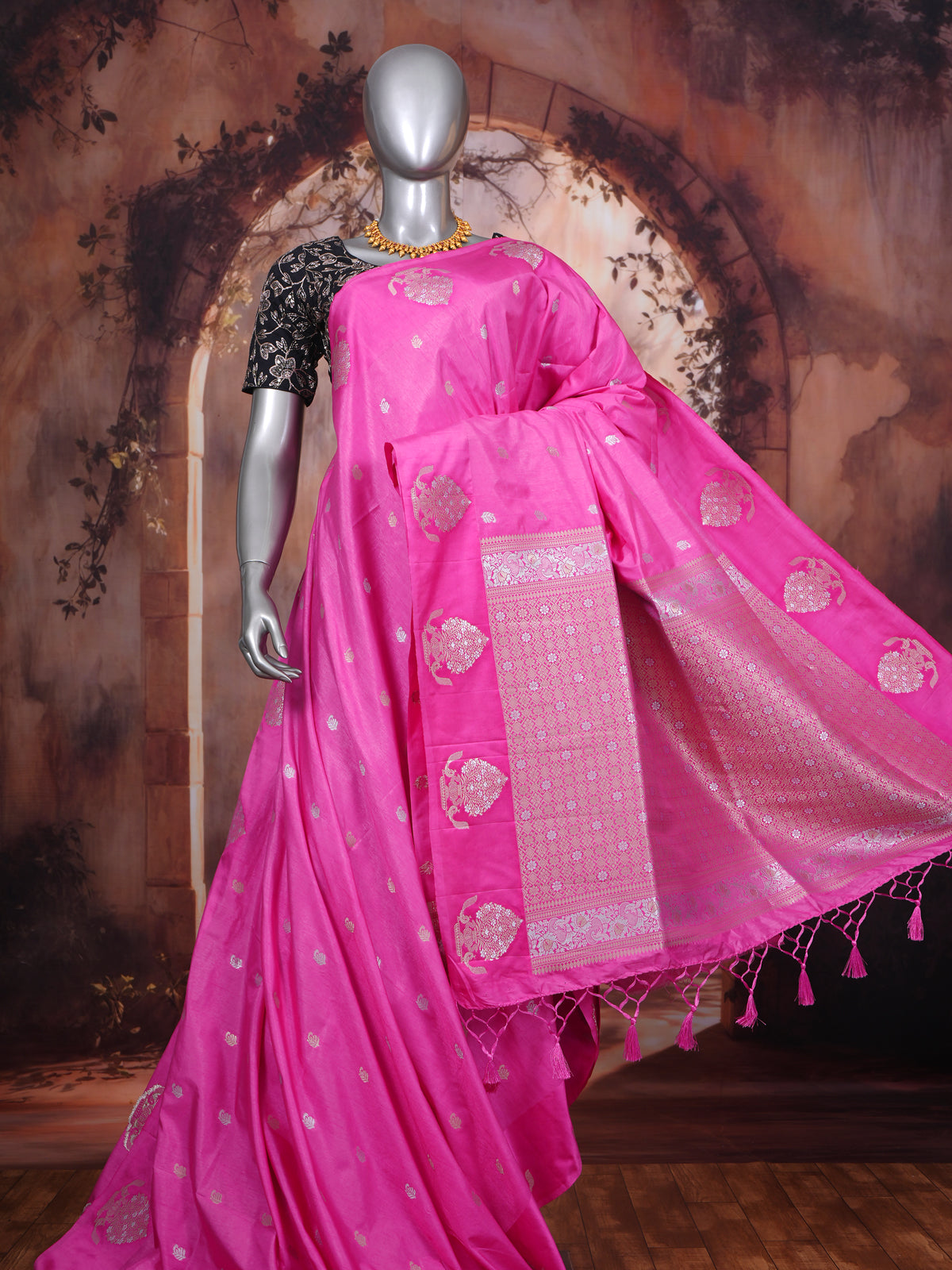 Pink with Silver Zari - Semi Tussar Saree