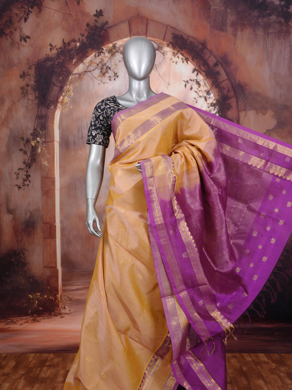 Elegant Mustard Yellow & Magenta Pure Silk Cotton Saree
