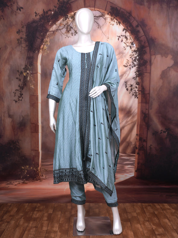 Powder Blue With Balck Dupatta Ready Made Salwar Suit