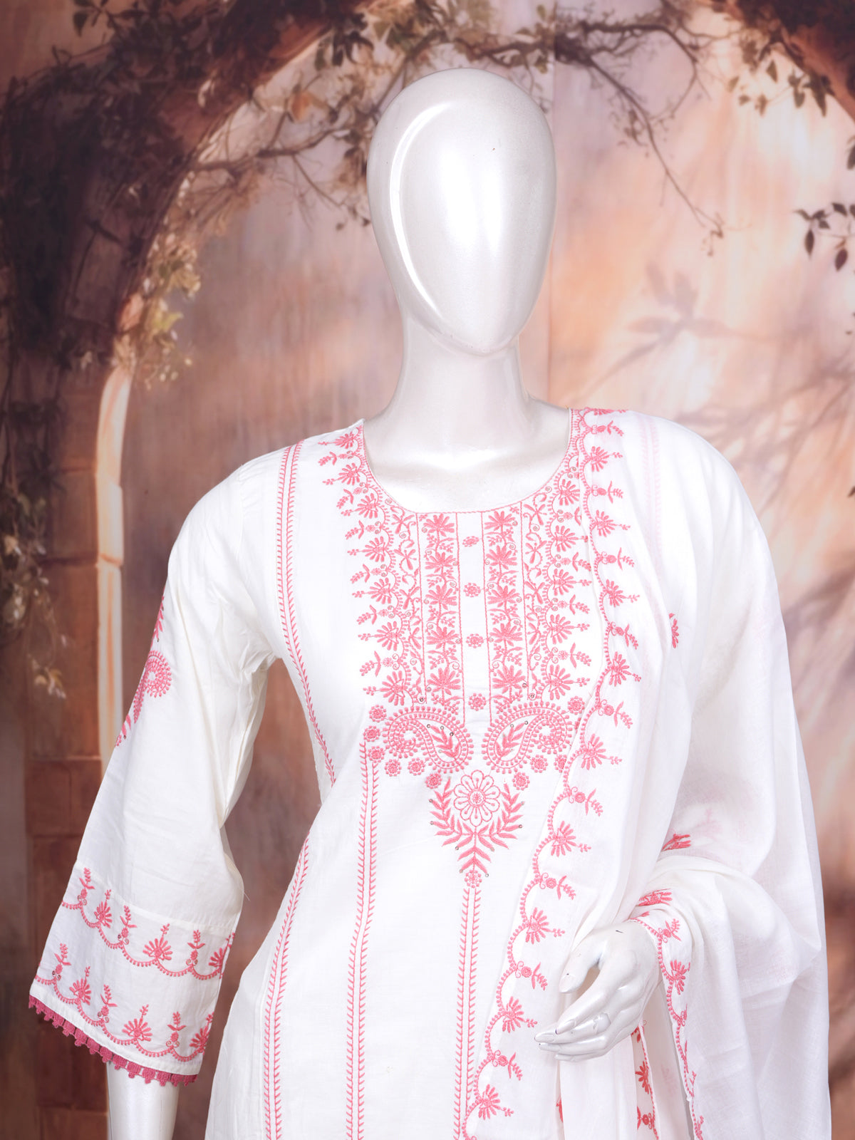 Off-White with Pink Dupatta Ready Made Salwar Suit