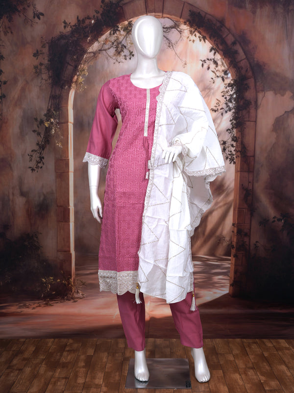 Magenta with White Ready Made Salwar Suit