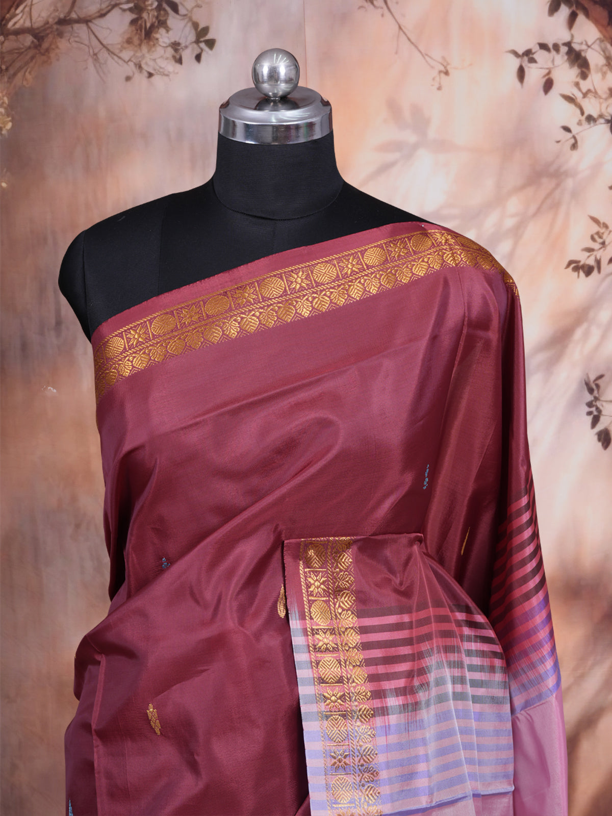 Maroon With Pink Semi Silk Saree