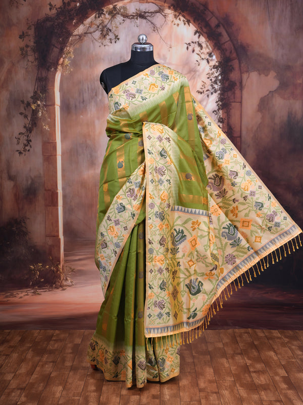 Parrot Green Semi Silk Saree