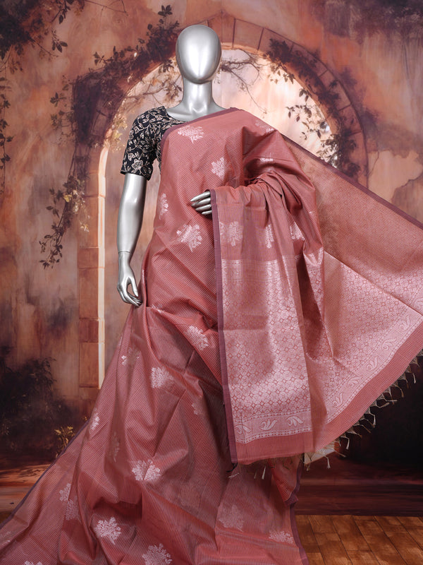 Pastel Onion Pink with Deep Wine Silk Cotton Saree