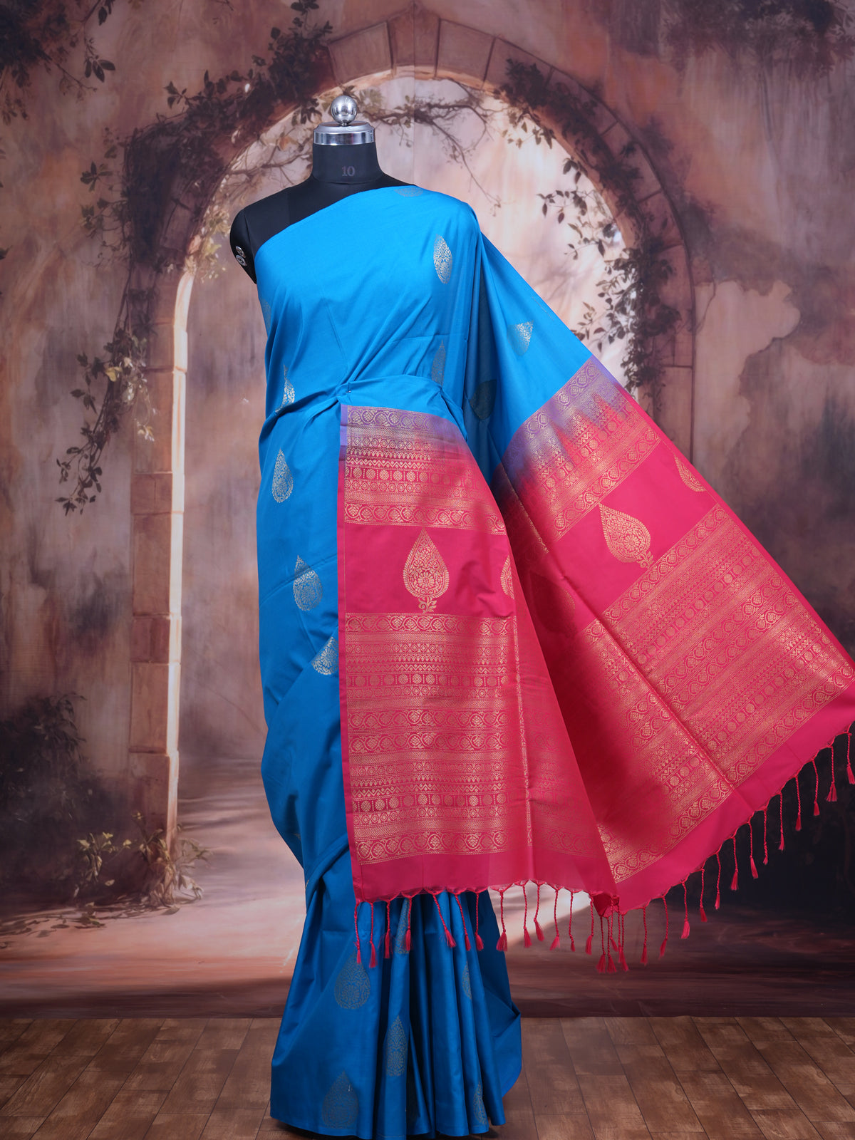 Sky Blue With Pink  Semi Silk Saree