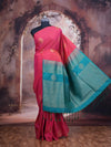 Peach-Pink With Teal Blue Semi Silk Saree