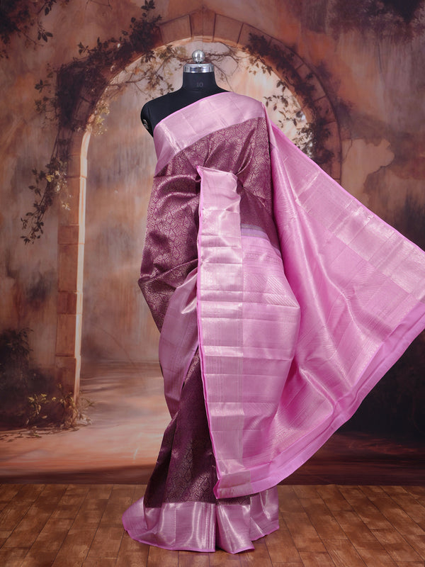 Alluring Wine Purple and Pastel Pink Kanjivaram Silk Saree