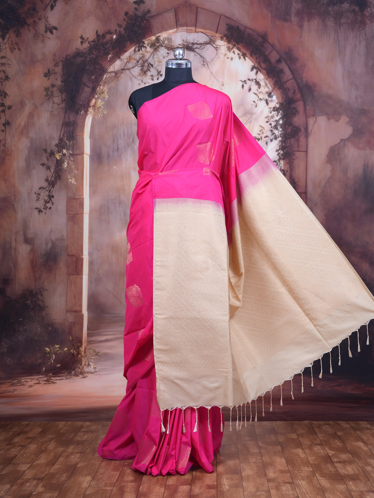 Pink With Sandal Semi Silk Saree