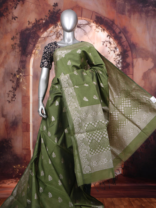 Olive Green Silk Cotton Saree