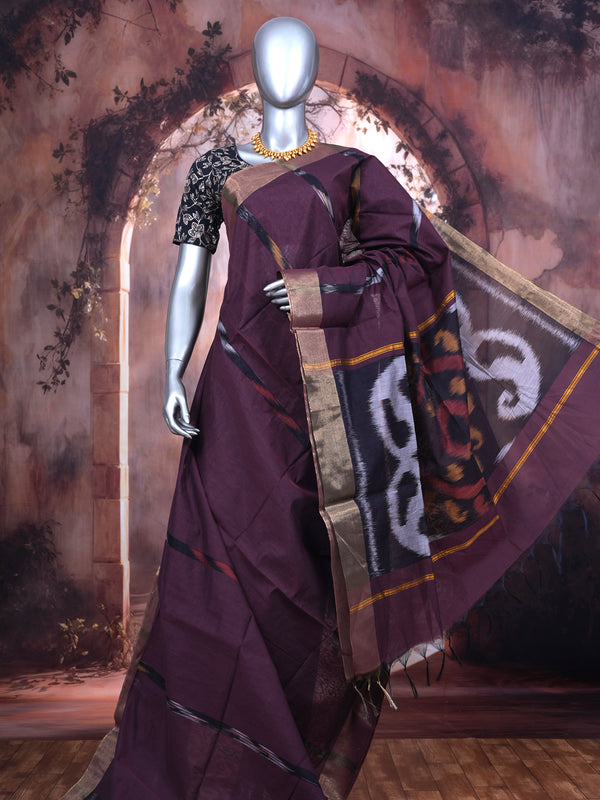 Deep Wine with Black - Pochampalli Cotton Saree