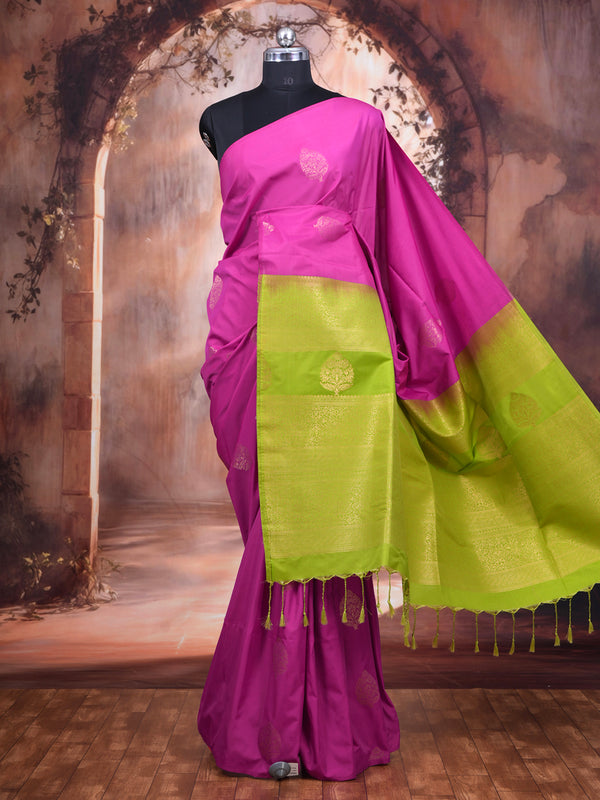 Rani Pink with Parrot Green Semi Silk Saree