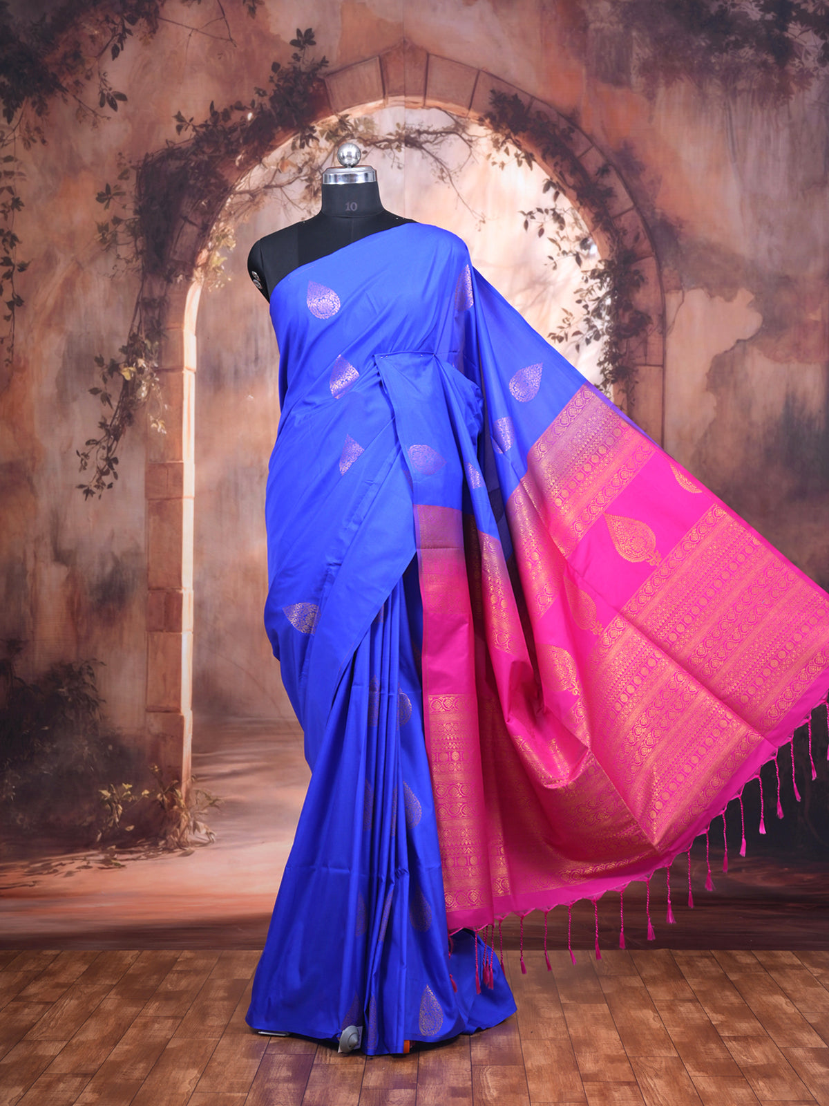 Pepsi - Blue with Rani Pink Semi Silk Saree