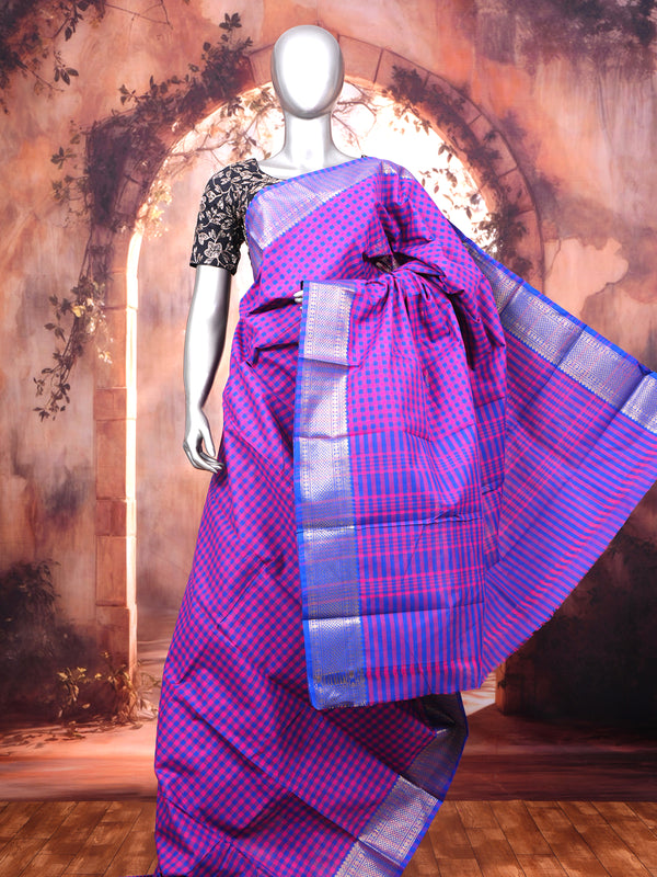 Magenta Pink and Royal Blue Chettinad Cotton Saree