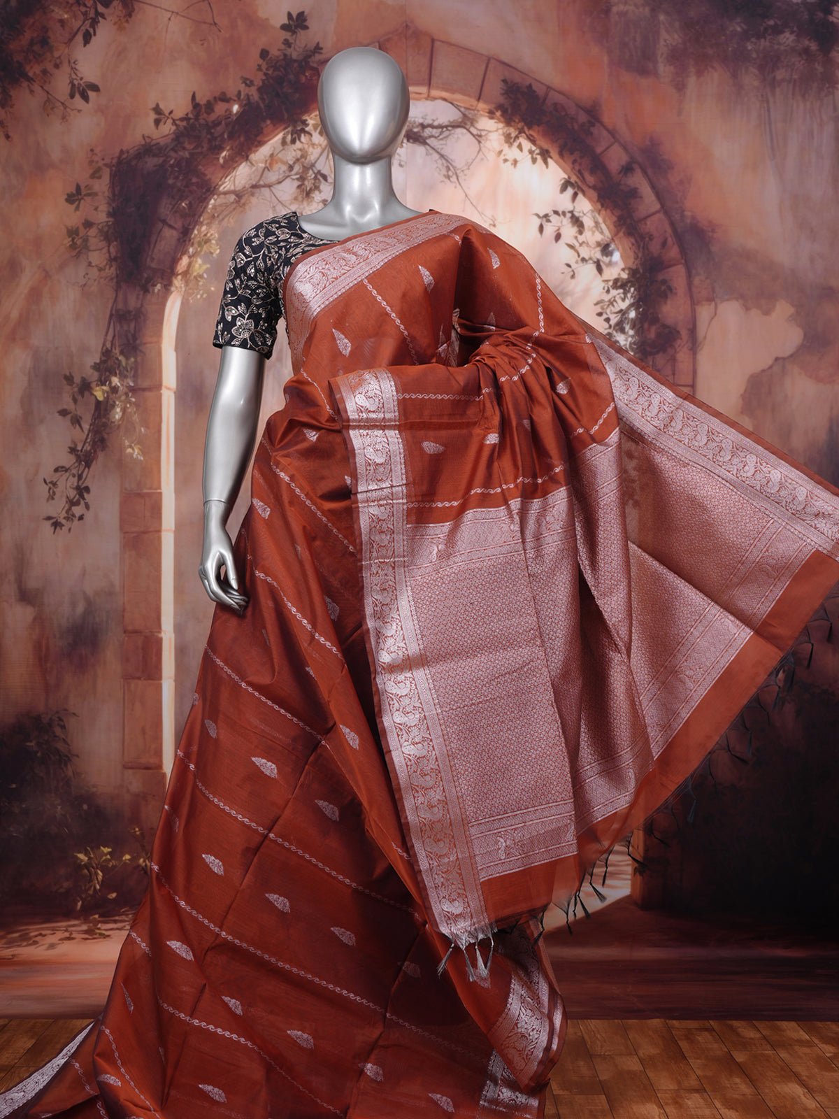 Rust Orange Silk Cotton Saree