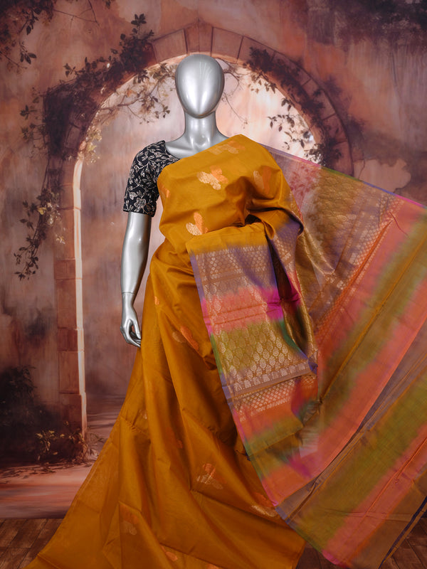 Elegant Mustard Yellow Pure Silk Cotton Handloom Saree