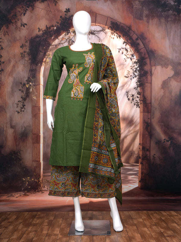 Olive Green with Printed Dupatta Ready Made Salwar Suit
