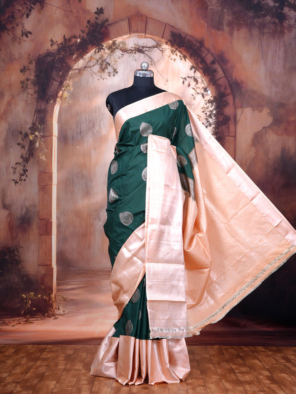 Bottle Green with Peach Kanchipuram Fancy Silk Saree