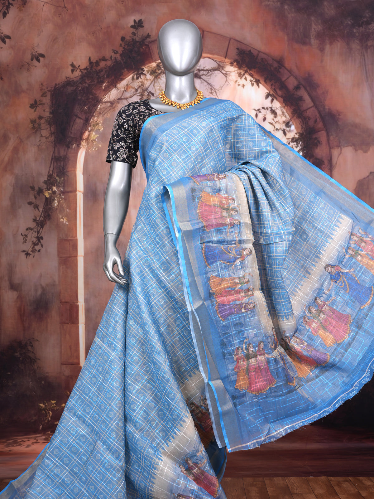 Sky Blue with Silver - Linen Cotton Saree