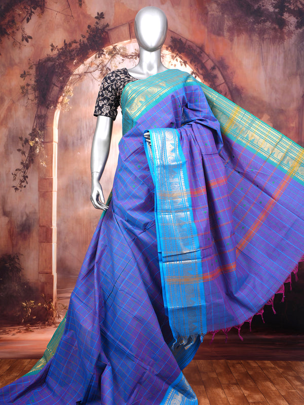 Dual-Tone Purple and Sky Blue Chettinad Cotton Saree