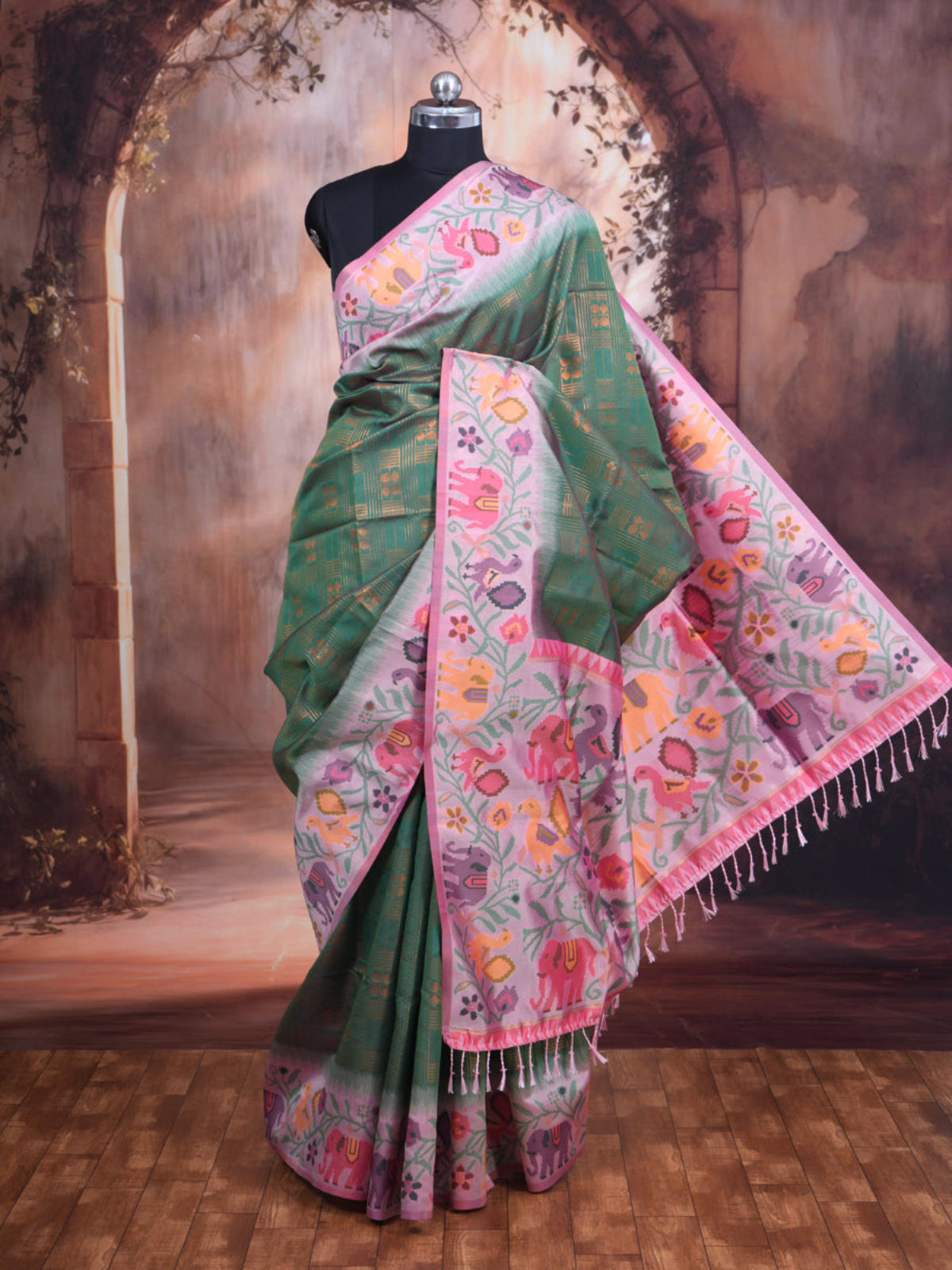 Mehendi Green Semi Silk Saree