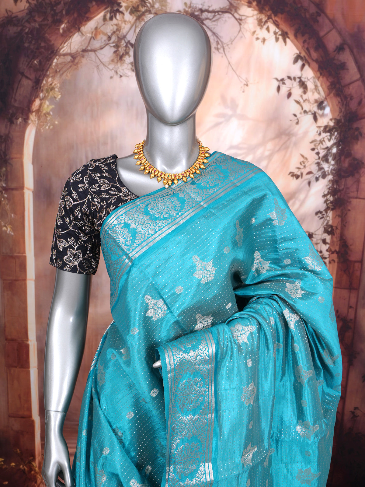 Turquoise Blue with Silver - Semi Tussar Saree