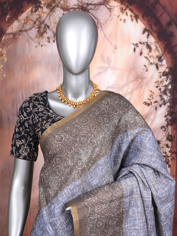 Grey with Brown Pallu - Linen Cotton Saree