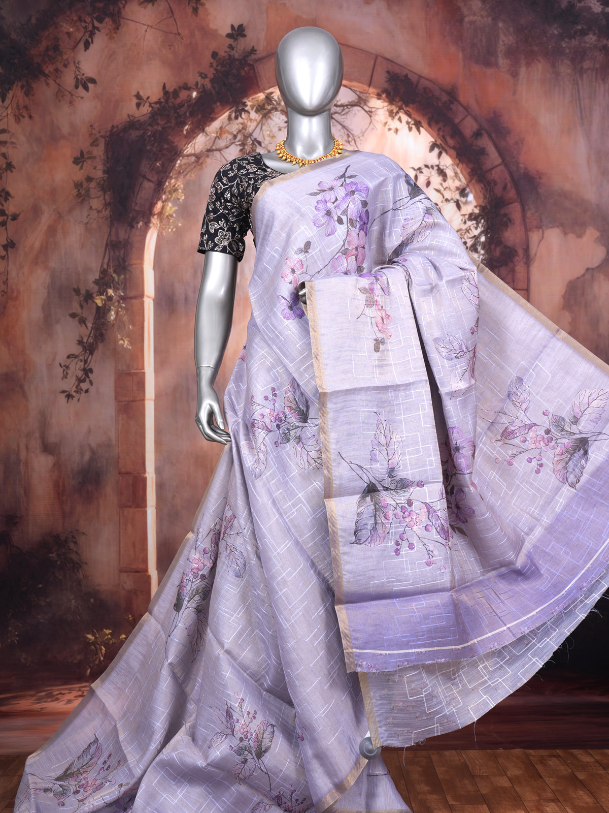 Lavender with Pastel Purple - Linen Cotton Saree