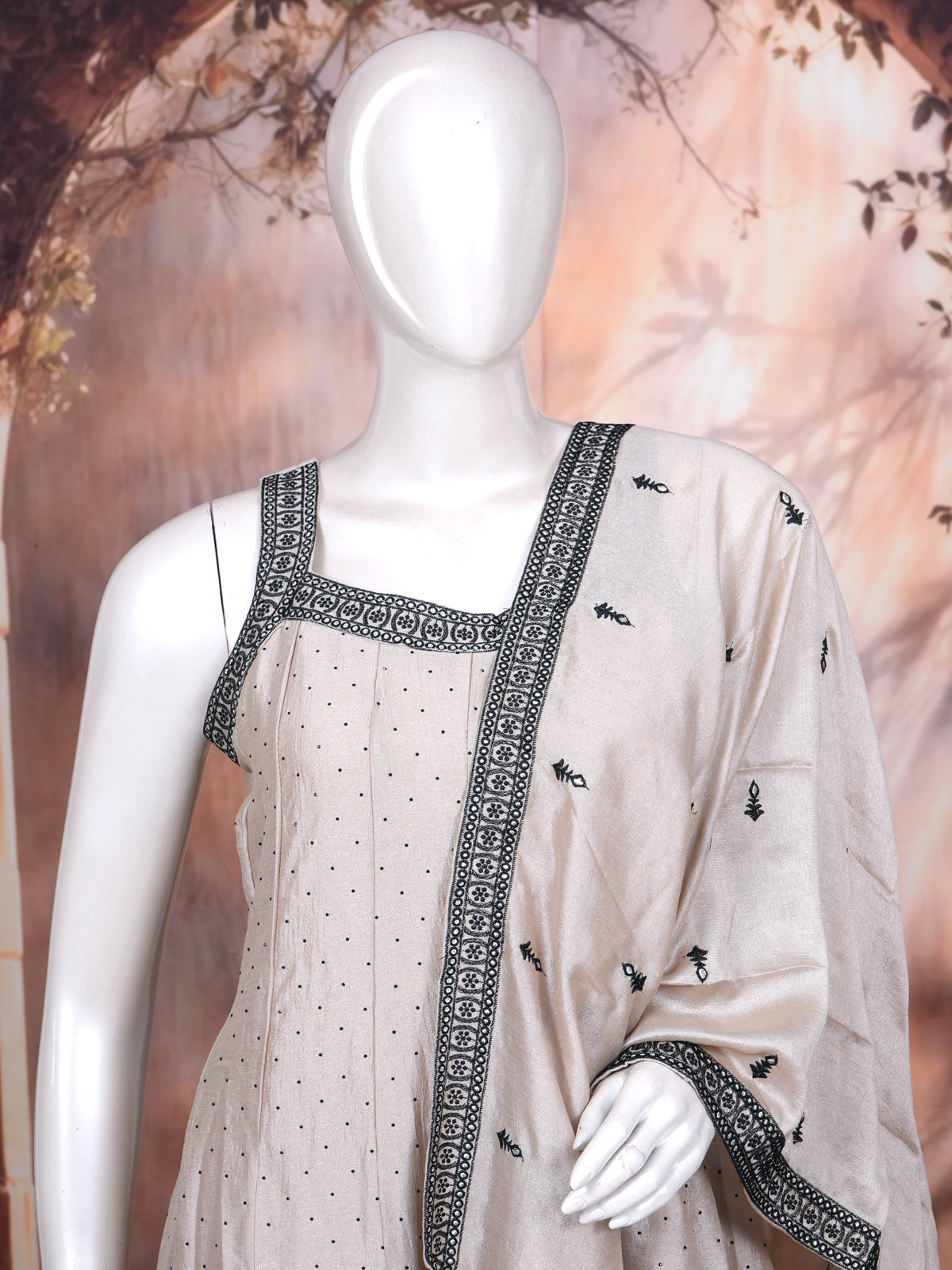 Beige with Black Ready Made Salwar Suit