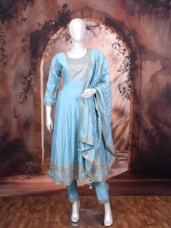 Sky Blue with Zari Dupatta Ready Made Salwar Suit
