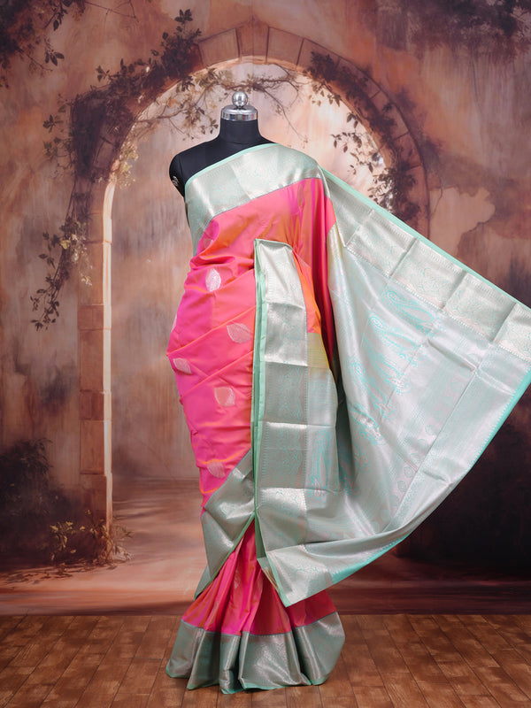 Pink with Pastel Green Kanchipuram Fancy Silk Saree