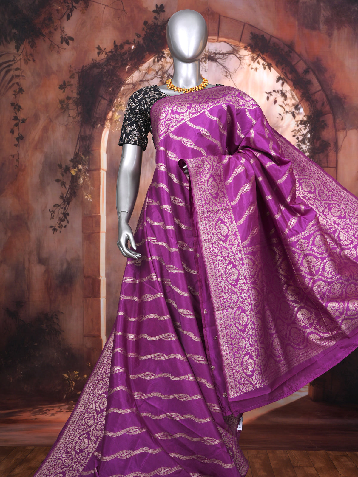 Magenta Purple with Matte Gold - Semi Tussar Saree